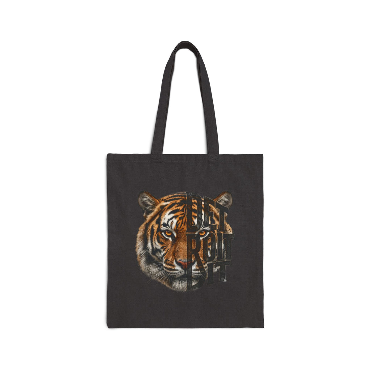 Tiger Face with Vertical Text Tote Bag | Canvas Animal Illustration