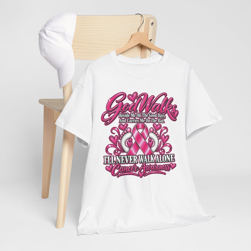 Breast Cancer Awareness Ribbon Tee | I'll Never Walk Alone, God Walks