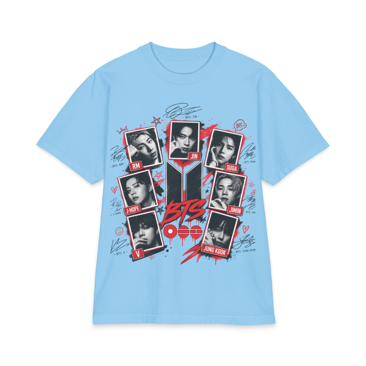 BTS K-Pop Photo Collage T-Shirt | Red Black Graphic Tee