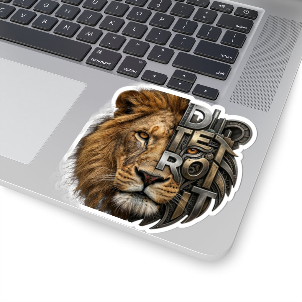 Lion Half-Mechanical Face Kiss-Cut Sticker | Realistic Lion Illustration