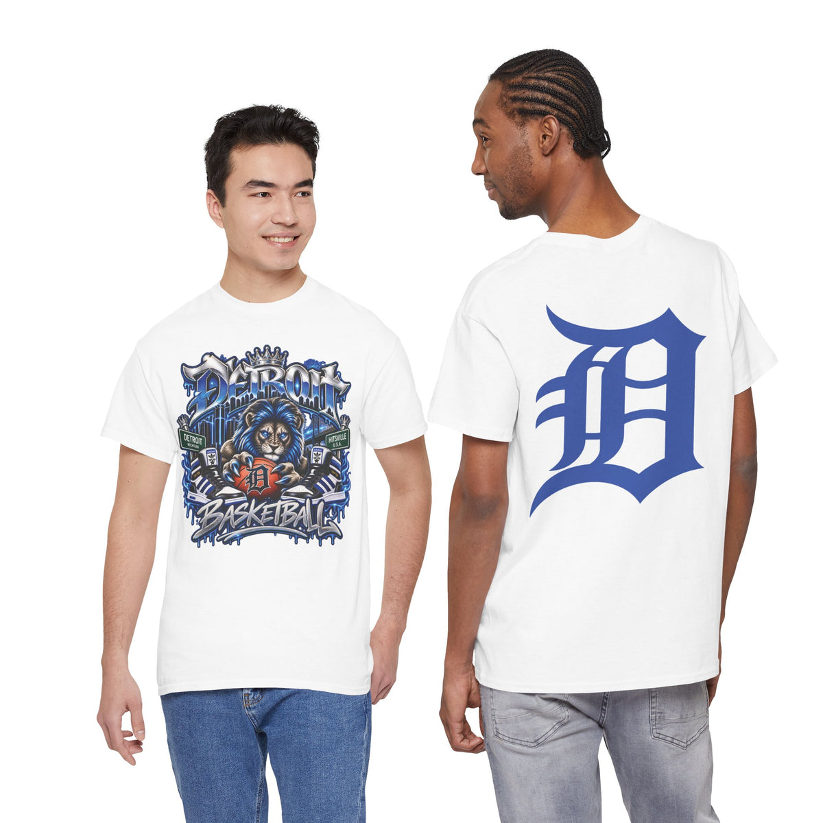 Detroit Lion Basketball Tee | D Letter Back Logo, Urban Sports Graphic