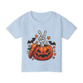 Peace Hand Skeleton in Jack-O'-Lantern Toddler T-shirt | Halloween Pumpkin Bats