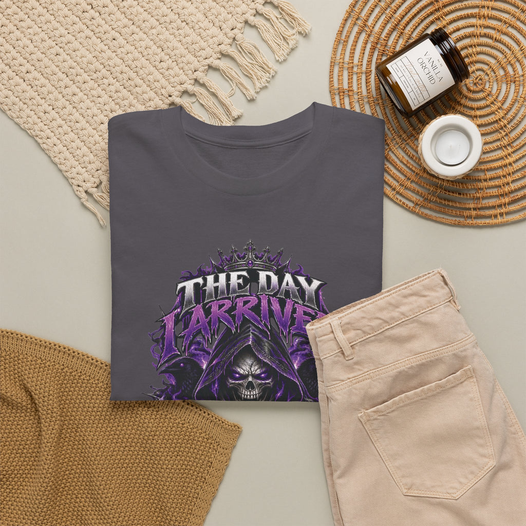 Grim Reaper Skull with Purple Flames T-Shirt | Gothic Death Quote Tee