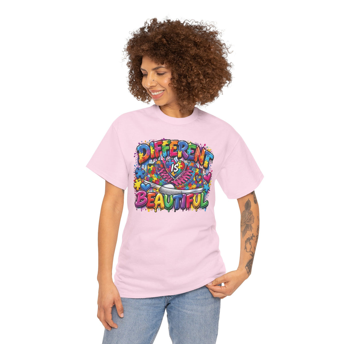 Autism Different Is Beautiful T-Shirt | Colorful Rainbow Graffiti Design