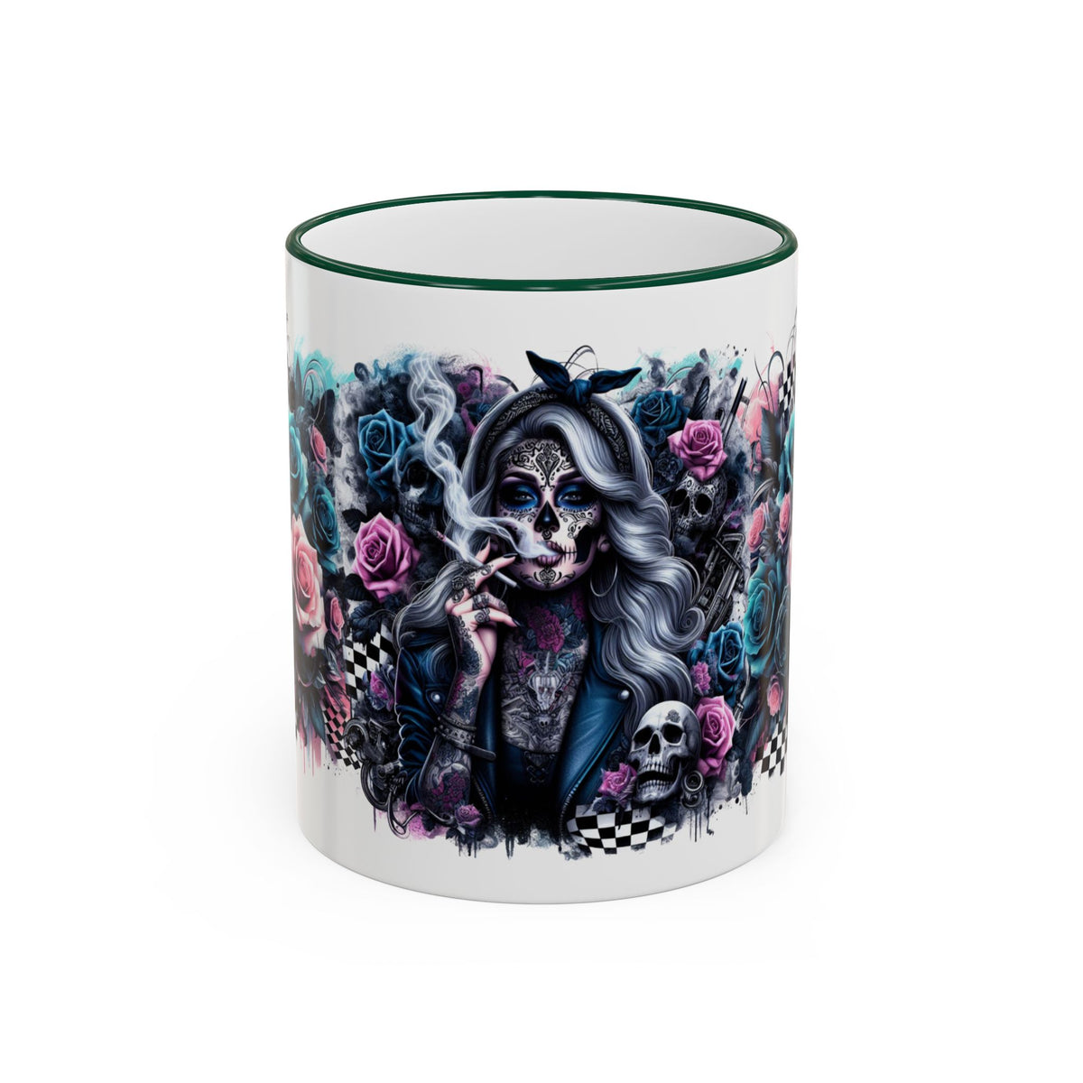 Sugar Skull Girl mug | Accent Rim & Handle ceramic mug
