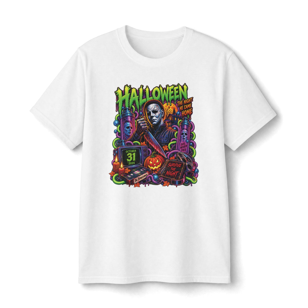 Halloween Michael Myers Collage Tee | Retro Horror Pumpkin Mask Slasher