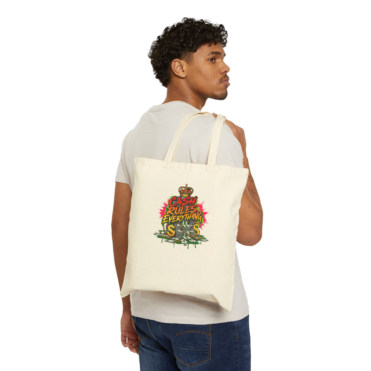 Cash Rules Everything Around Me Tote Bag | Retro Graffiti Money Design