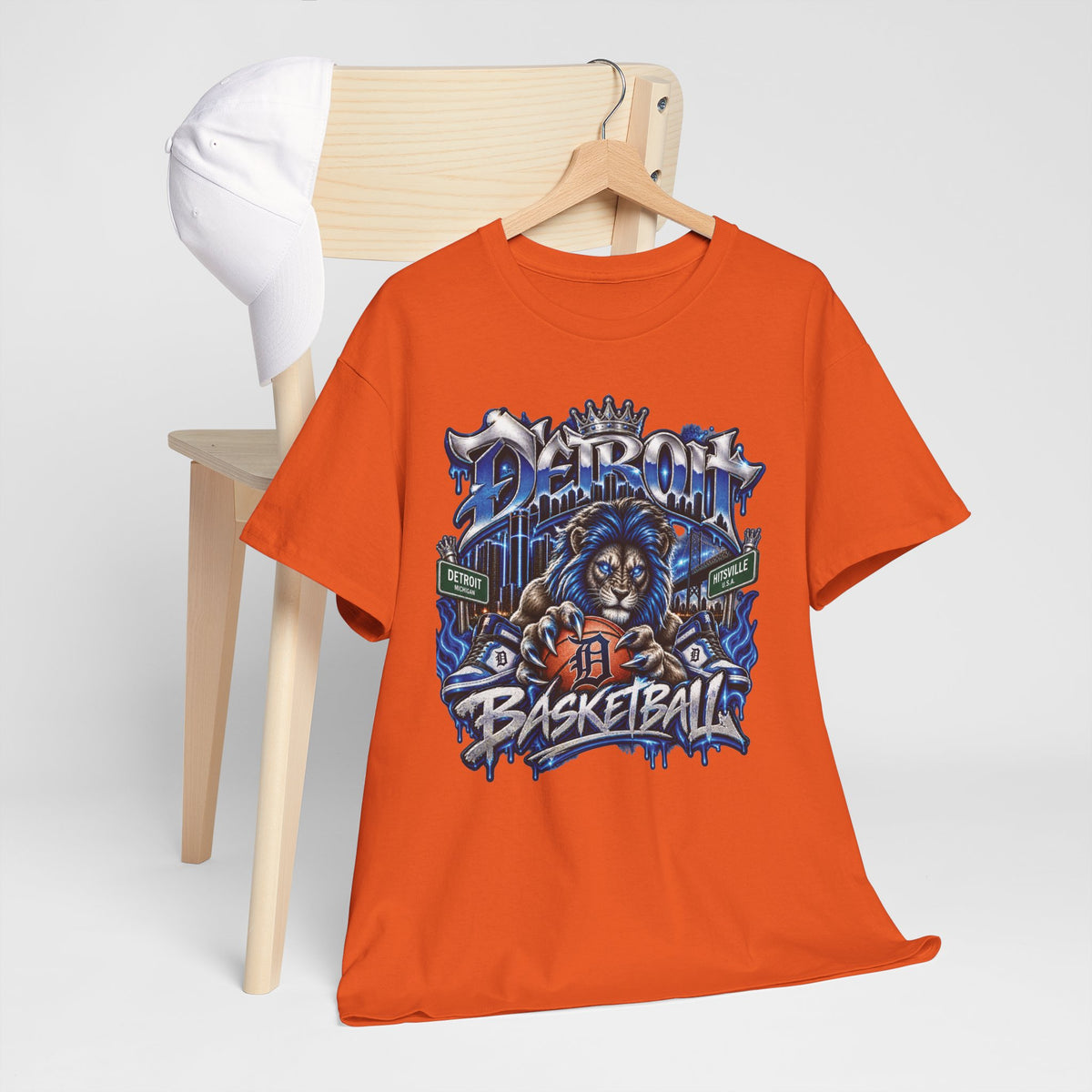 Detroit Basketball Lion Graphic Tee | City Streetball Detroit D Logo