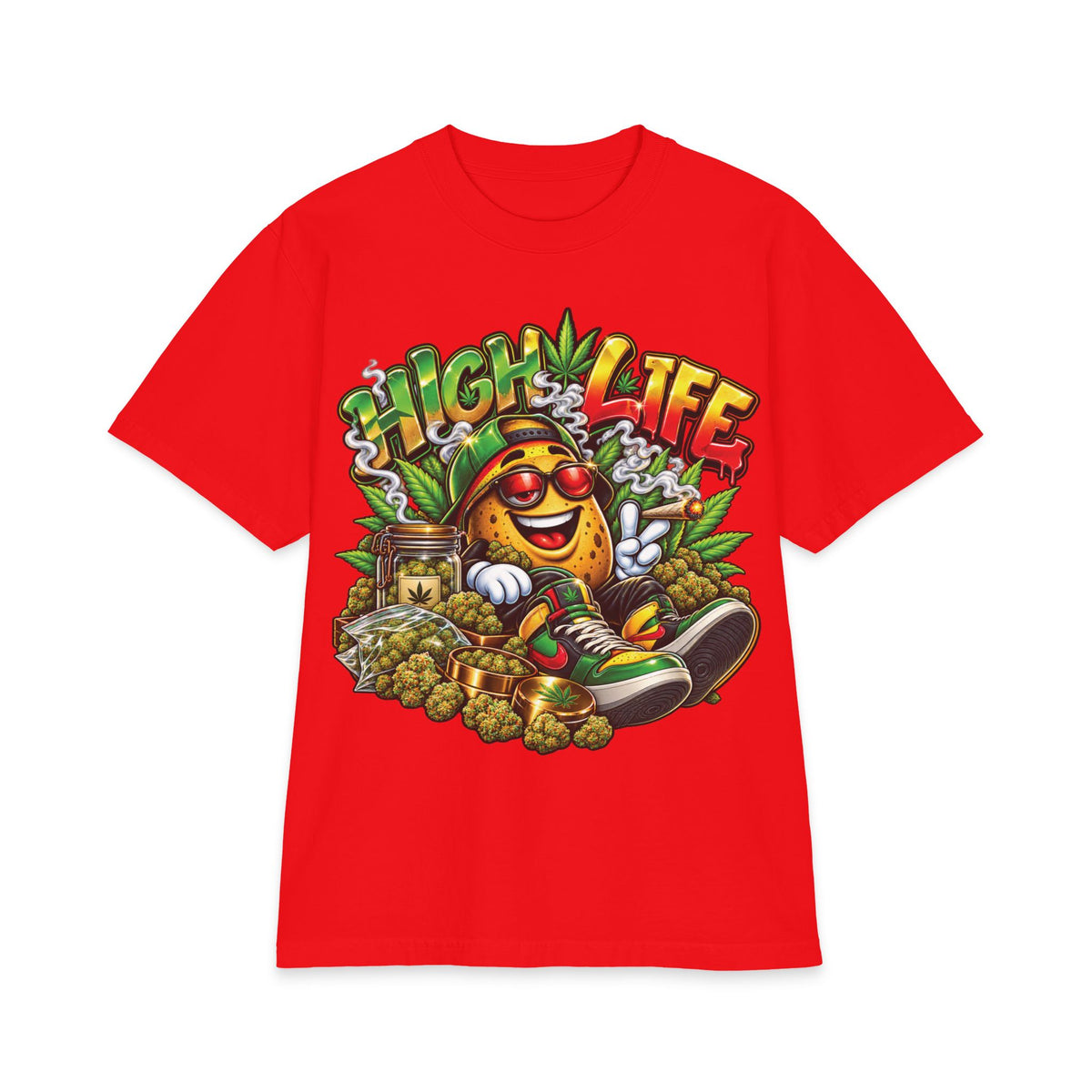 Detroir 420 High Life Smiley Stoner T-Shirt | Cannabis Leaf Skateboard Graphic