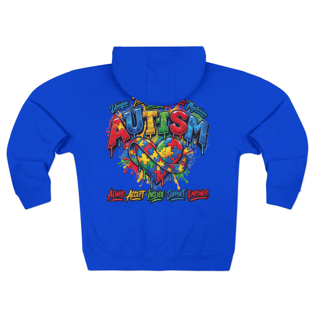 Autism Awareness Puzzle Heart Zip Hoodie | Colorful Awareness Design