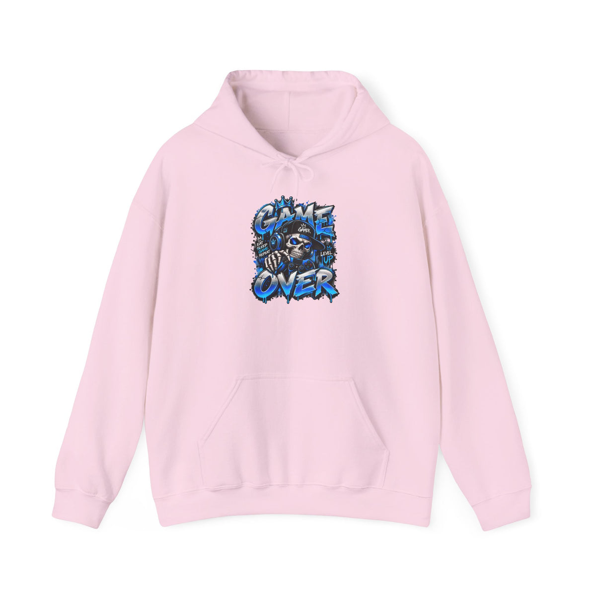 Game Over Skull hoodie | Gaming Graphic Sweatshirt, Blue Grunge Design