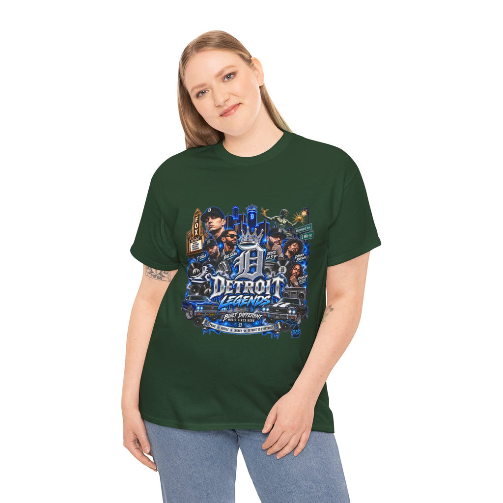 Detroit Legends collage T-Shirt | Motor City skyline, classic cars, musicians