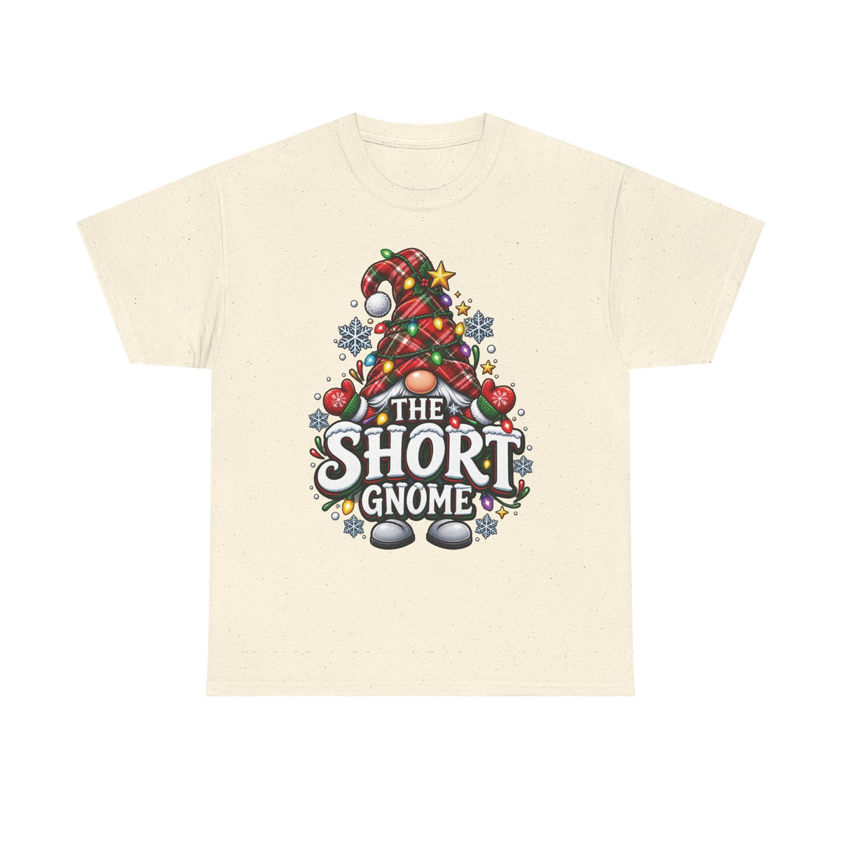 The Short Gnome T-Shirt | Christmas Gnome Plaid Hat, Holiday Lights Design