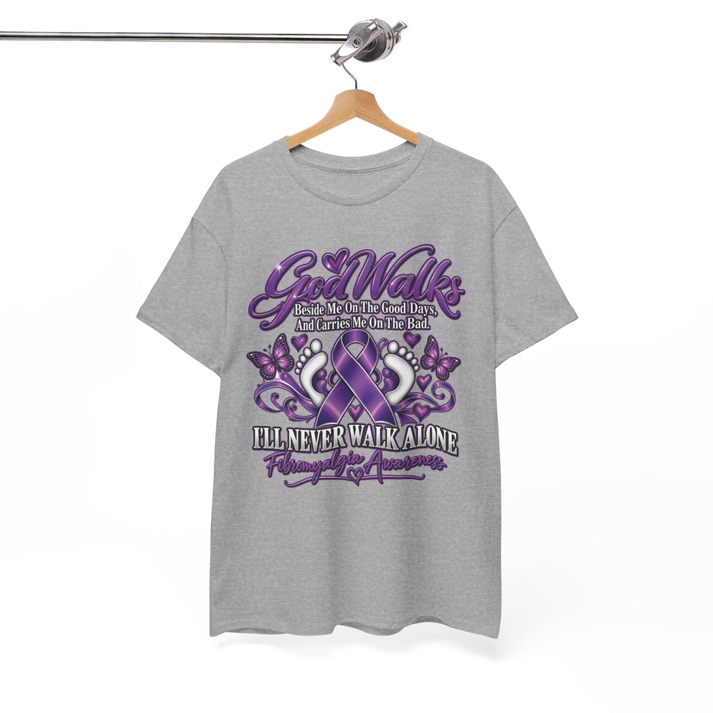 God Walks purple ribbon awareness T-Shirt | I'll Never Walk Alone design
