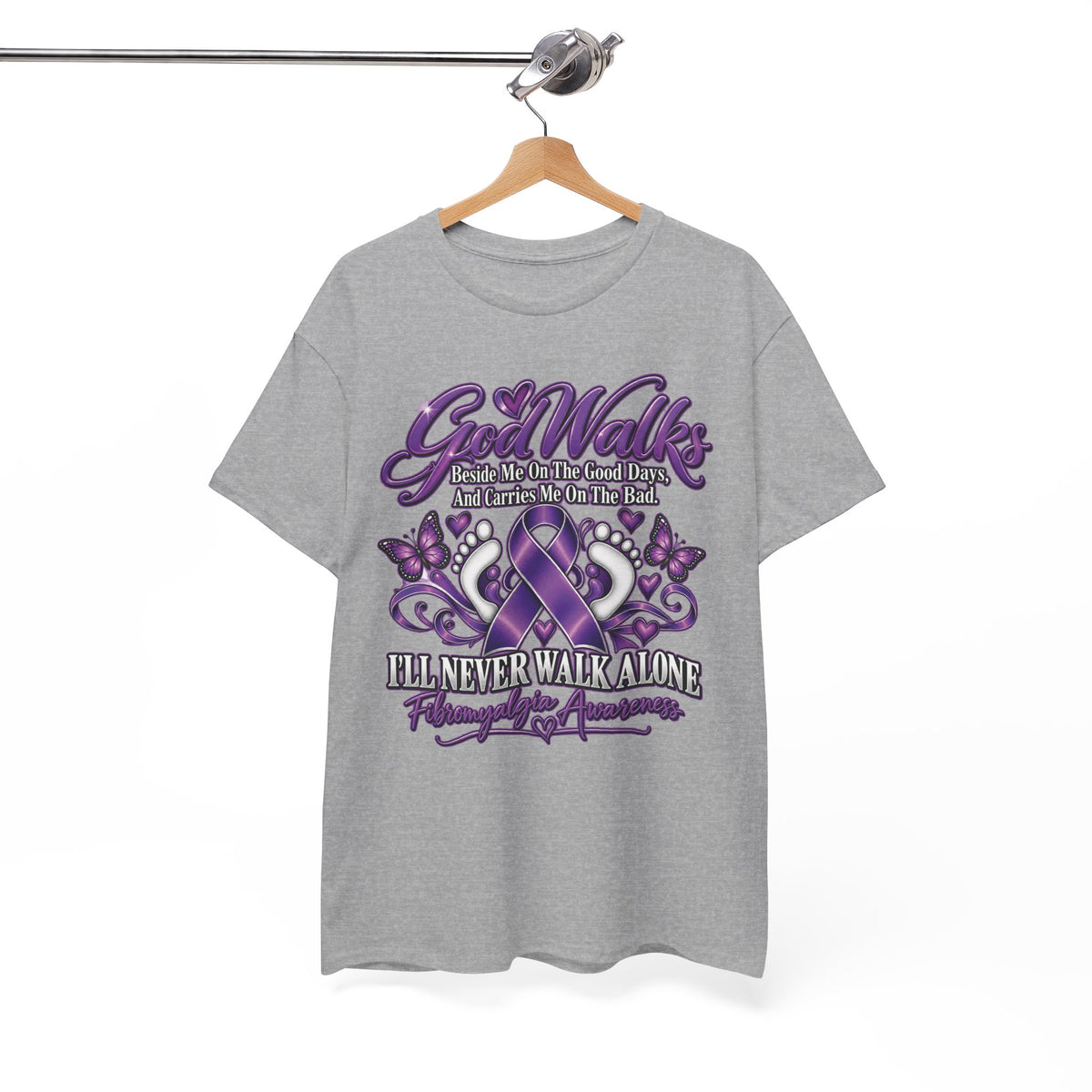 God Walks purple ribbon awareness T-Shirt | I'll Never Walk Alone design