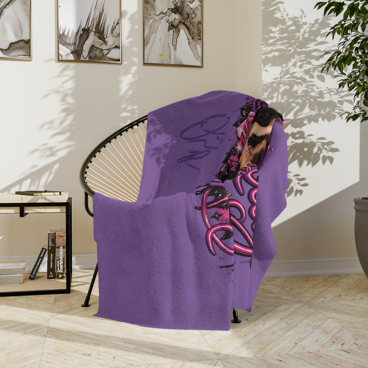 Olivia Rodrigo Portrait Velveteen Microfiber Blanket | Purple Butterfly Rose Design