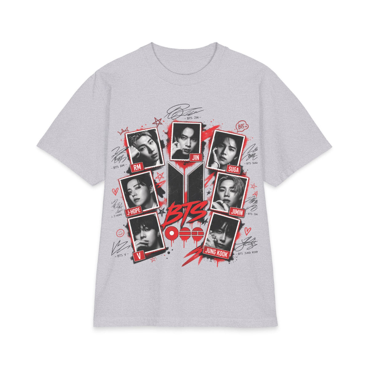 BTS K-Pop Photo Collage T-Shirt | Red Black Graphic Tee
