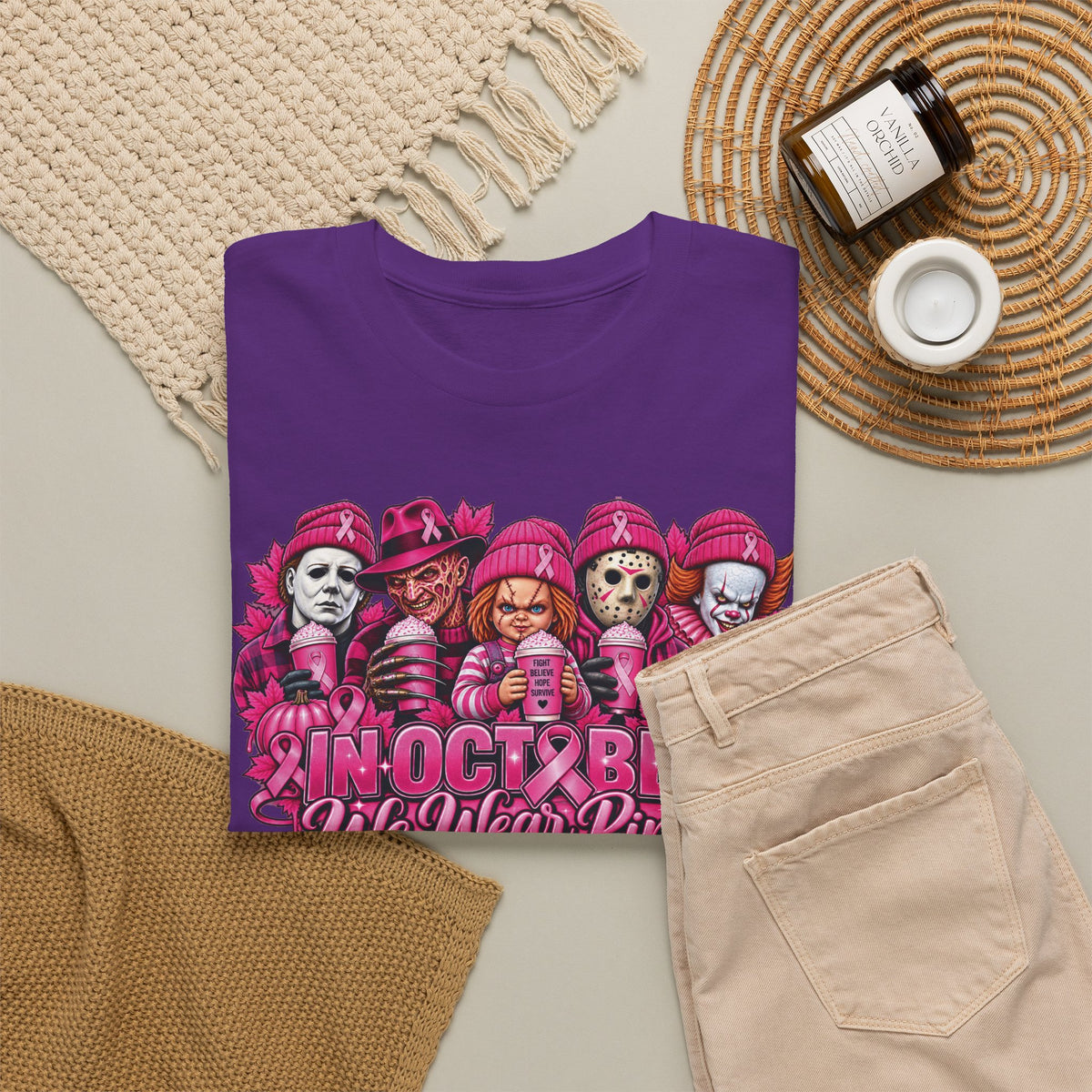 Halloween Horror Icons in Pink Tee | October We Wear Pink T-Shirt