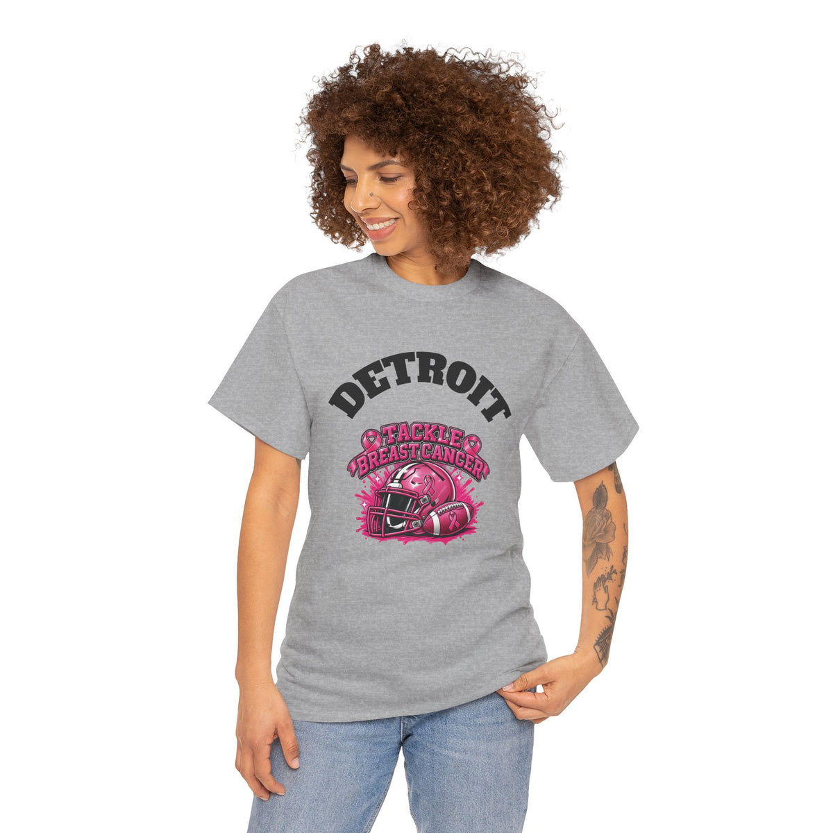 Detroit Tackle Breast Cancer Tee | Football Helmet Pink Awareness
