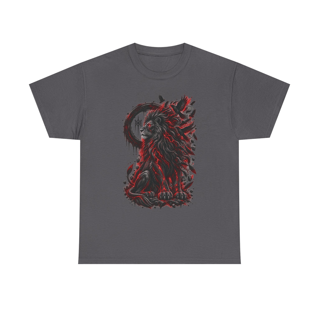 Red and Black Grunge Lion T-Shirt | Graphic Catlike Beast Tee