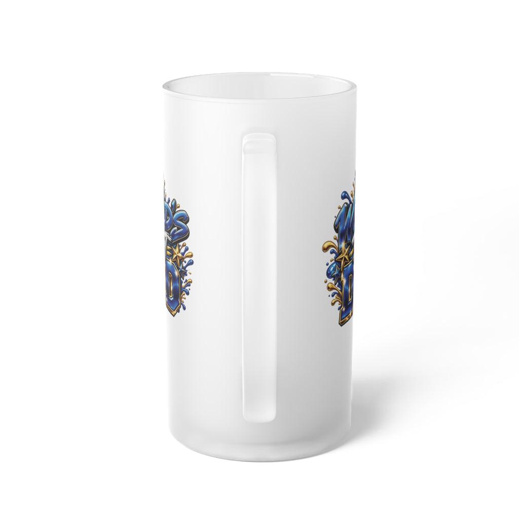 Worlds Best Dad Coldest Bud Frosted Glass Beer Mug | Beer Stein Style, Illustrated Typography