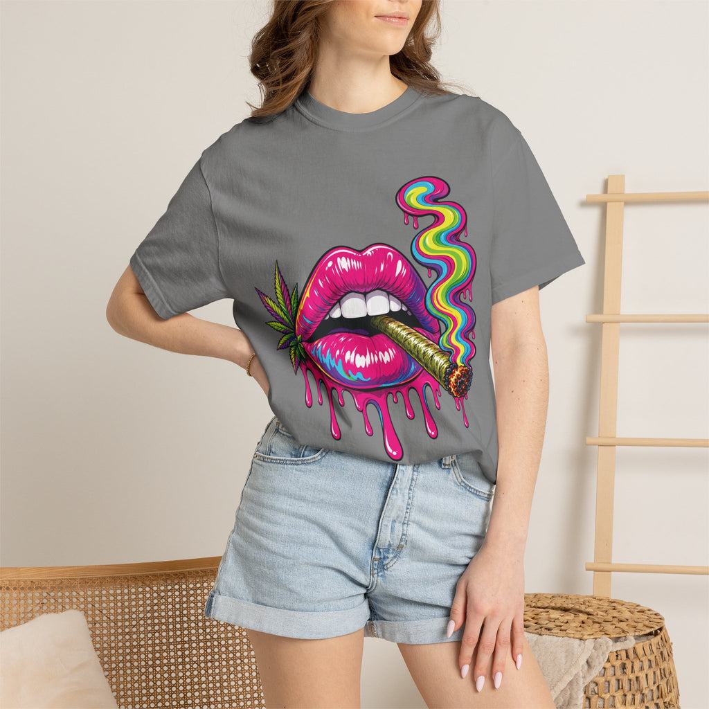 Dripping Rainbow Lips Smoking Joint T-shirt | Cannabis Art