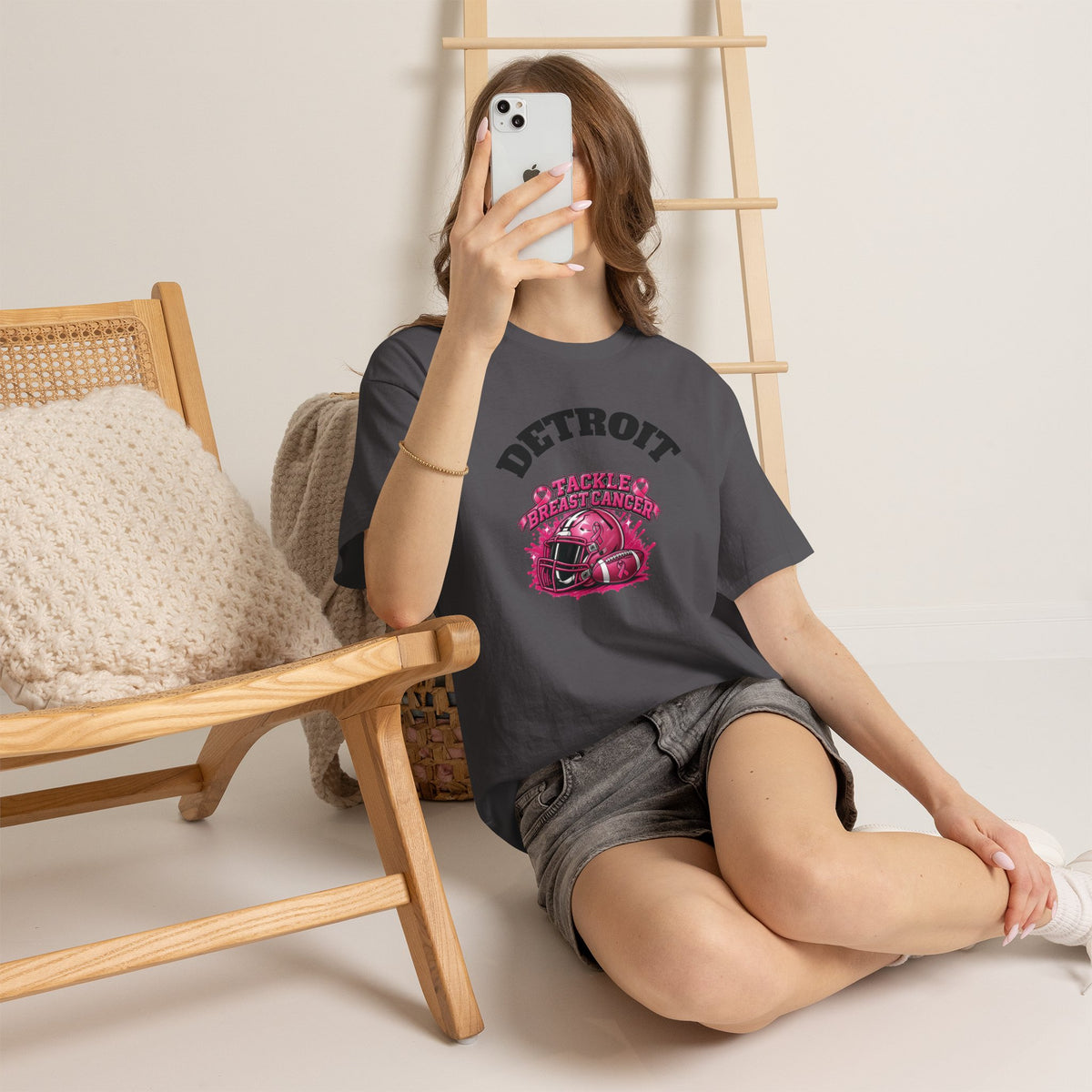 Detroit Tackle Breast Cancer Tee | Football Helmet Pink Awareness