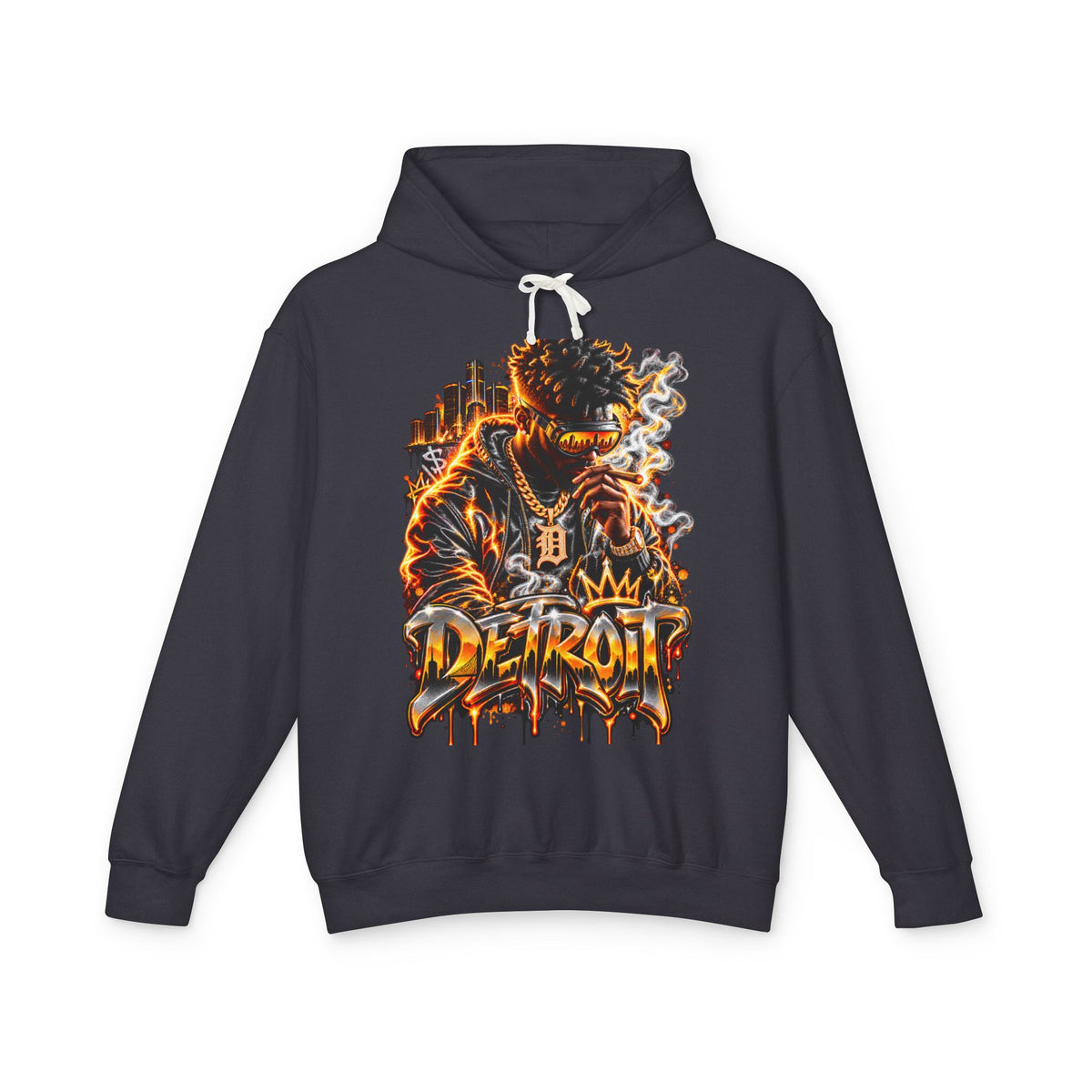 Detroit Flames Graphic Hoodie | City Skyline, Graffiti Drip Design