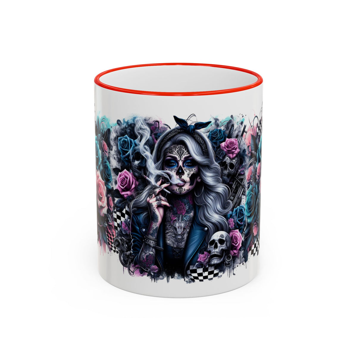 Sugar Skull Girl mug | Accent Rim & Handle ceramic mug