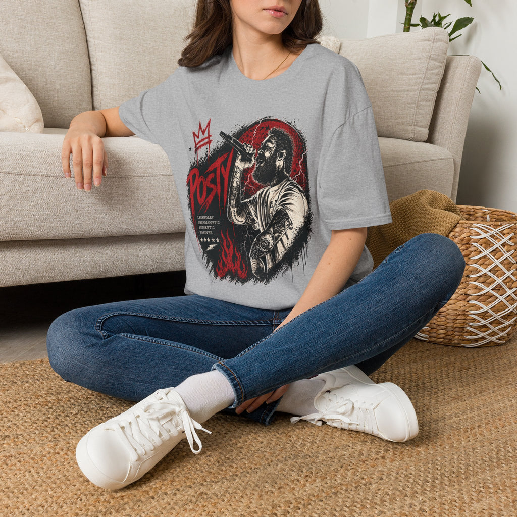 Posty Singer Portrait T-Shirt | Concert Mic Illustration, Red Black Grunge
