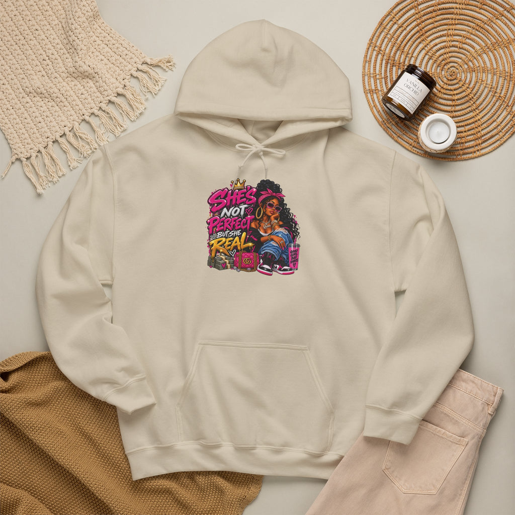 Shes Not Perfect Real AF hoodie | Retro Neon Girl Graphic Hoodie