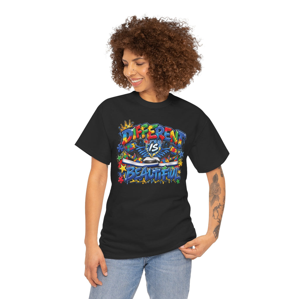 Different Is Beautiful Autism T-Shirt | Colorful Graffiti Typography
