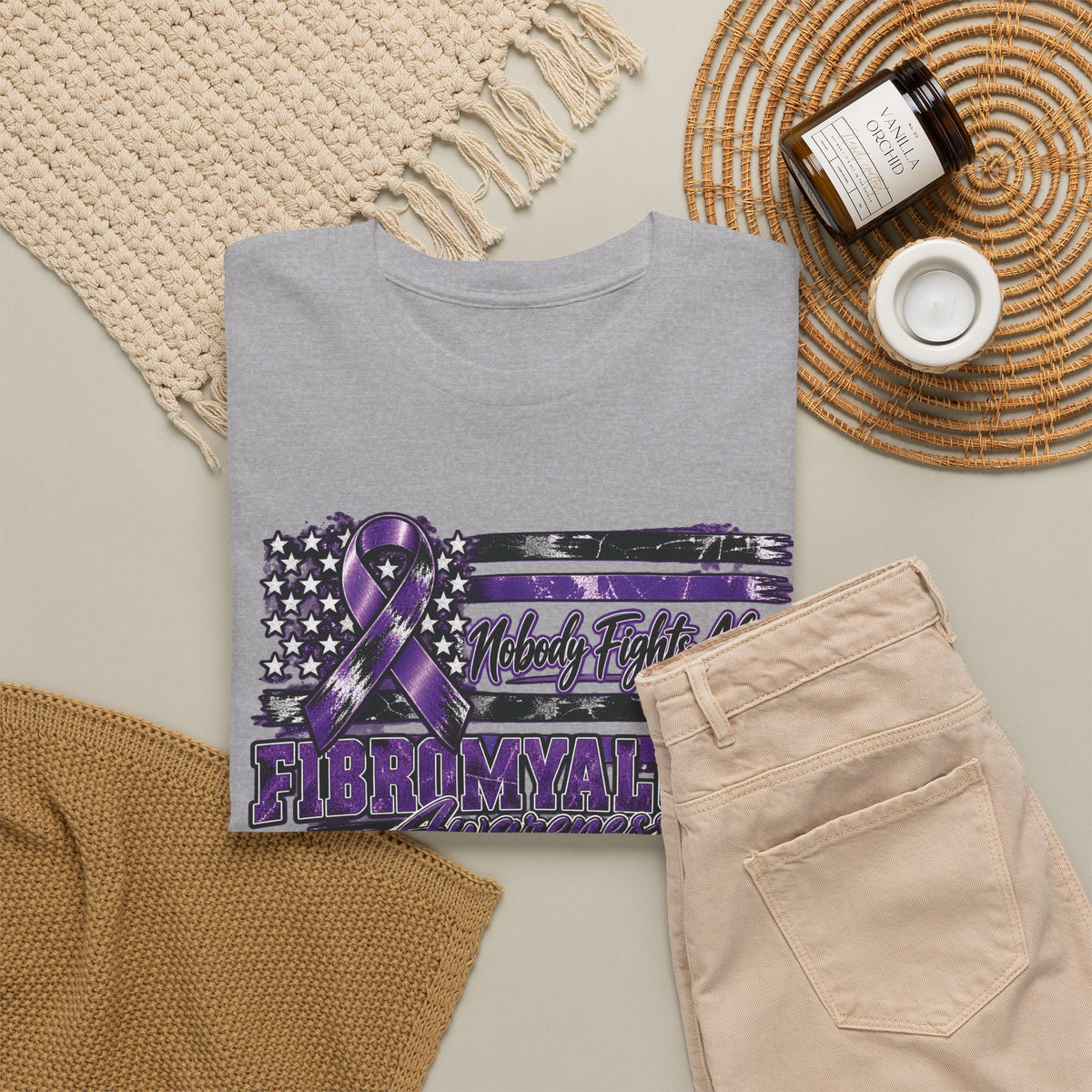 Fibromyalgia Purple Ribbon Awareness Flag Tee | Fibromyalgia Support