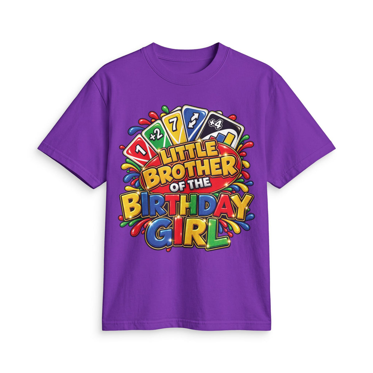 Little Brother of the Birthday Girl T-Shirt | Colorful Game Card Party Design