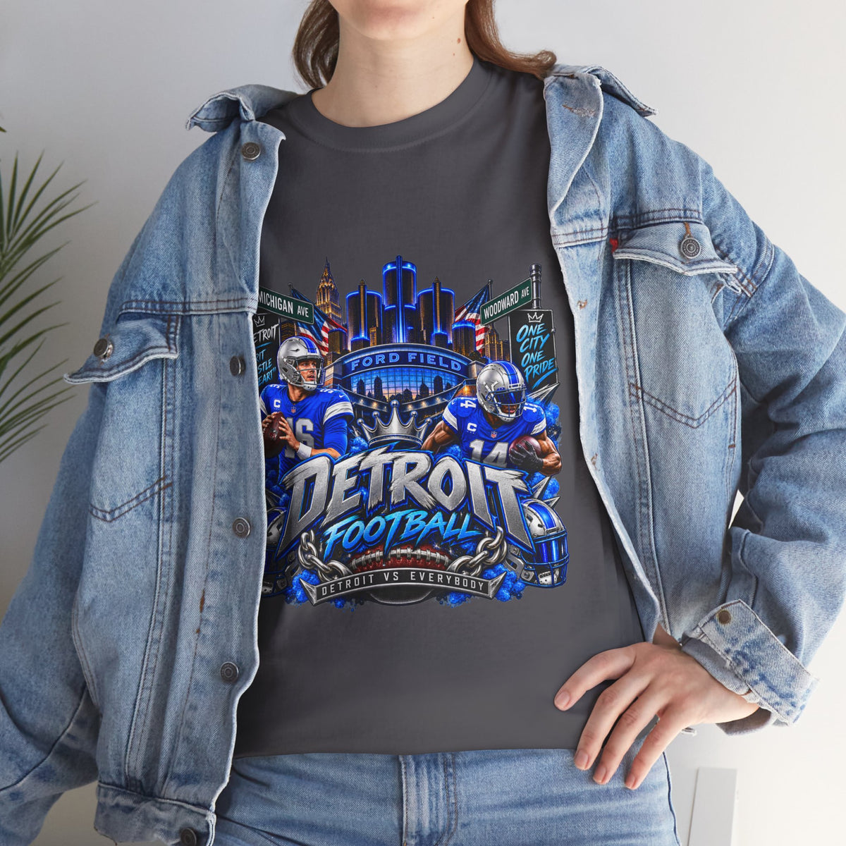Detroit Football Graphic Tee | City Skyline, Players, Lions-Inspired Design