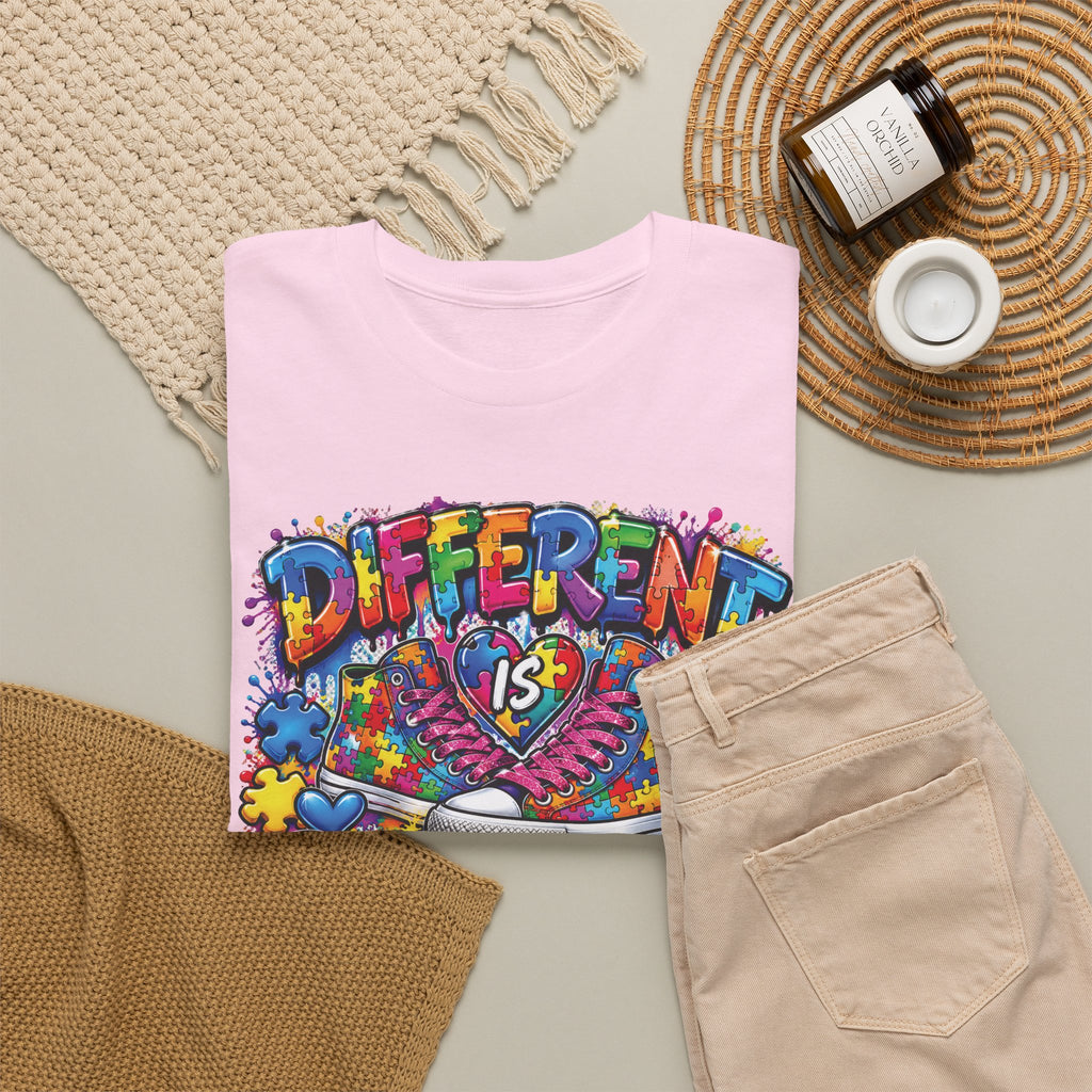 Different Is Beautiful T-Shirt | Colorful Rainbow Heart Typography