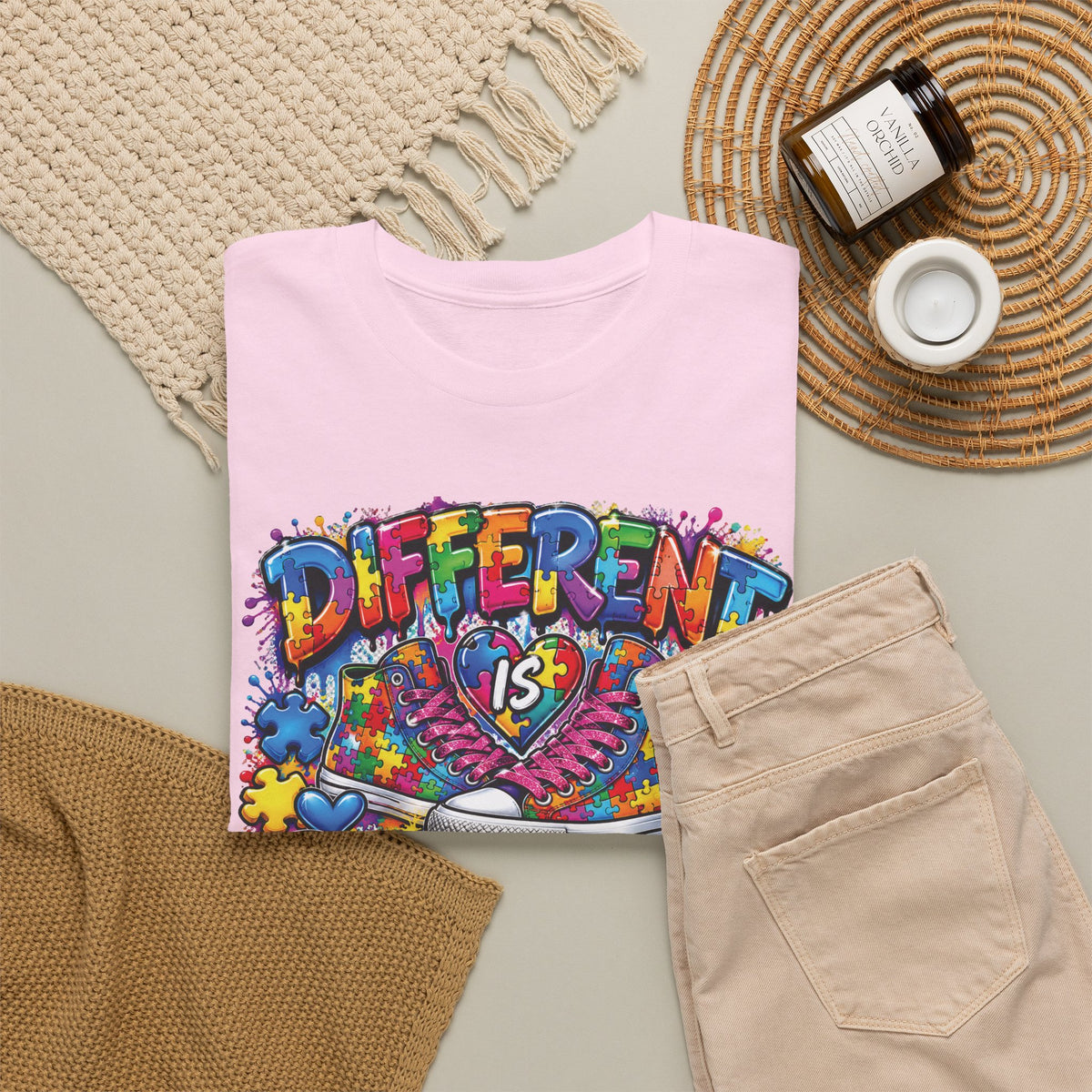 Different Is Beautiful T-Shirt | Colorful Rainbow Heart Typography
