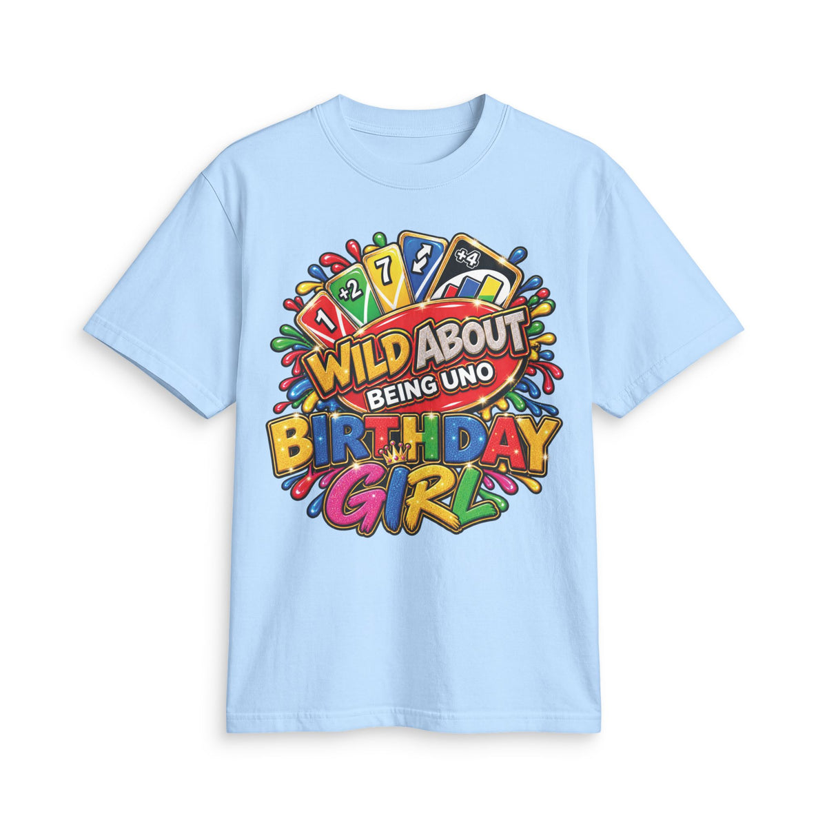 Wild About Being UNO Birthday Girl T-Shirt | Colorful Card Game Design