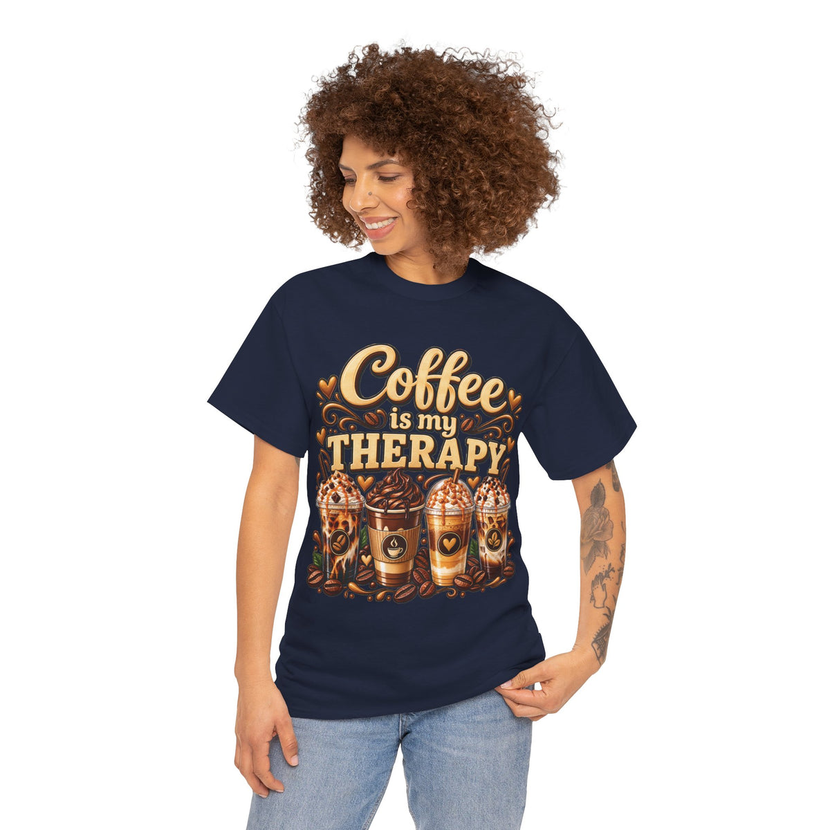 Coffee Is My Therapy T-Shirt | Coffee Cups Illustration, Cozy Beverage Tee