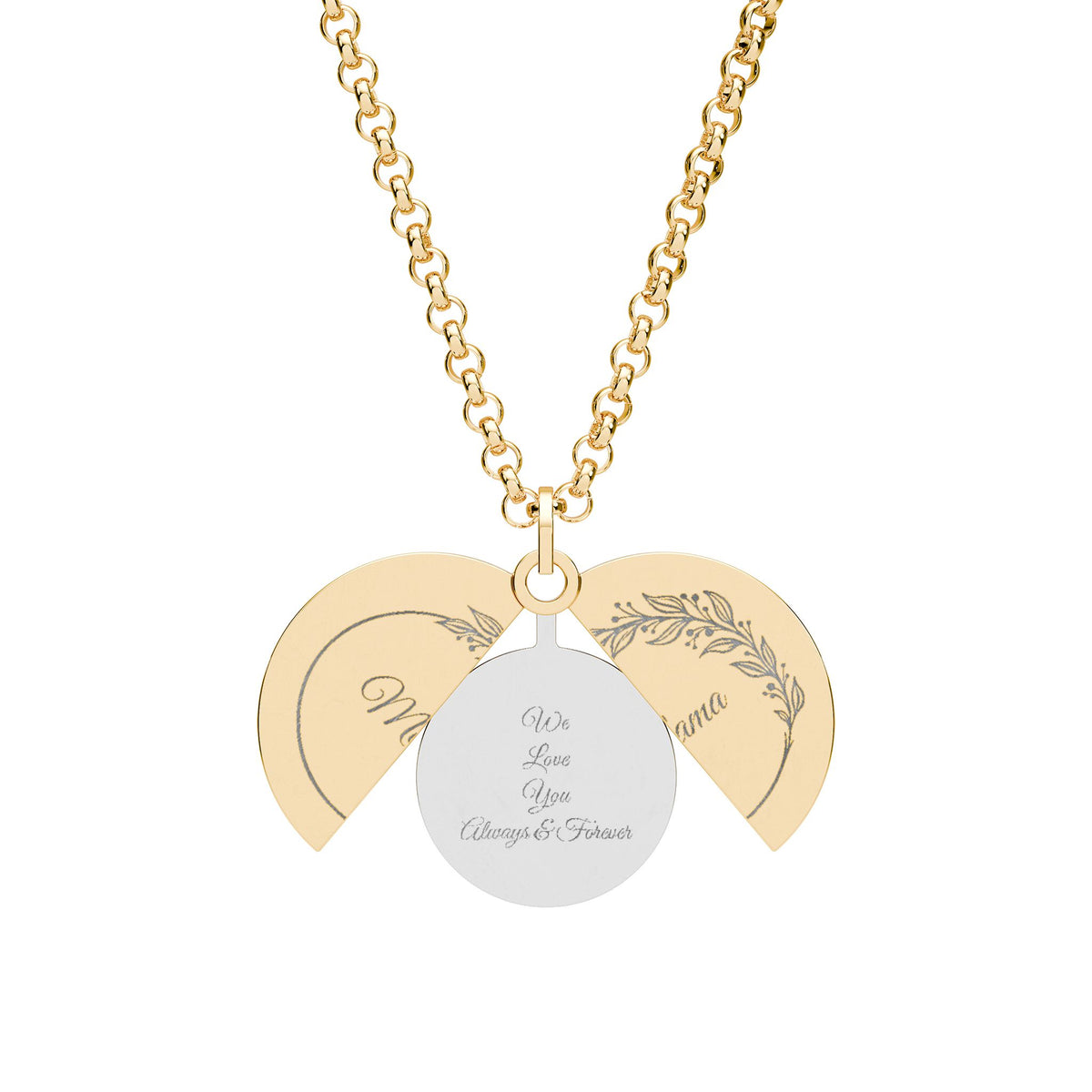 Mama We Love You Hidden Message Circle Necklace, Customizable Engraved Secret Pendant