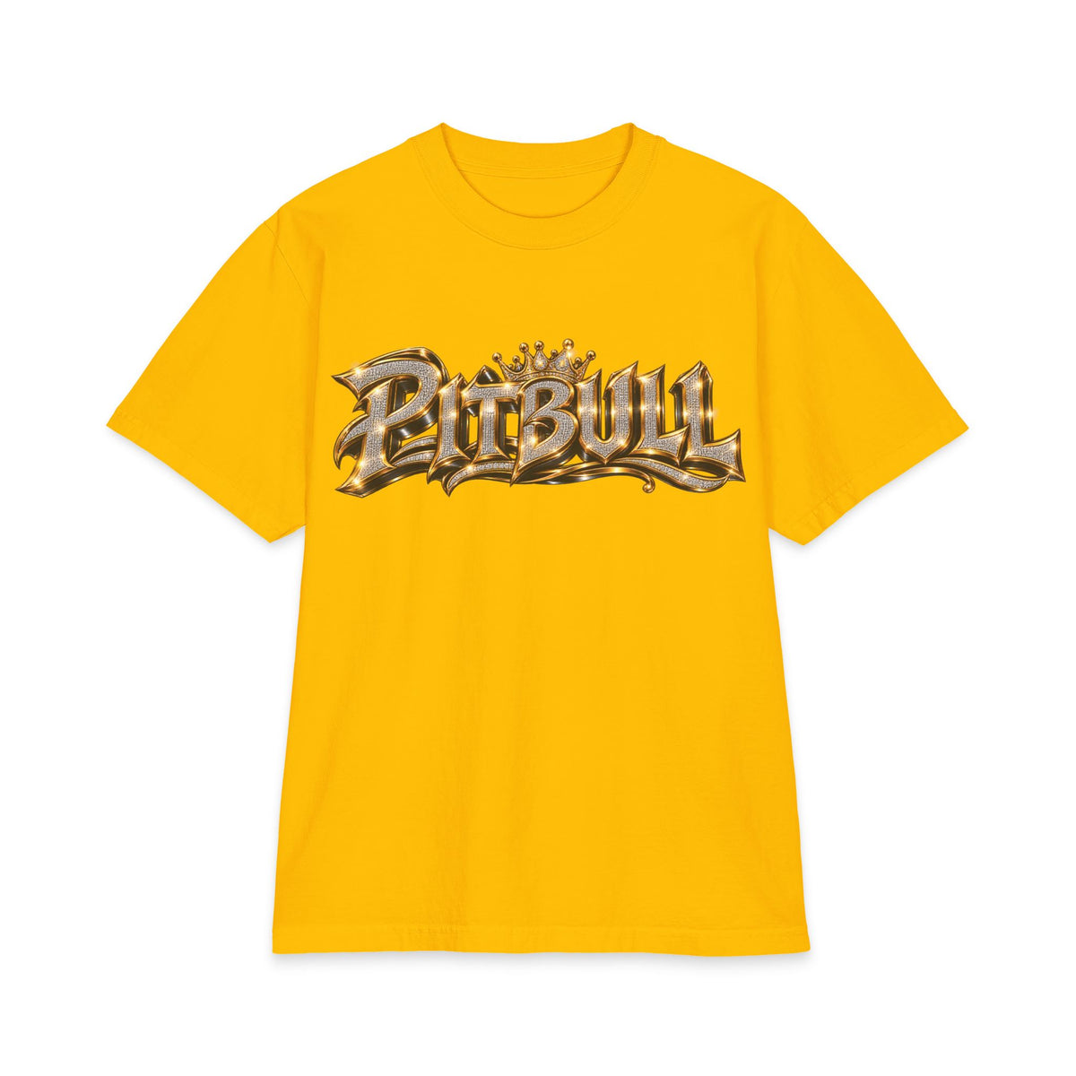 Pitbull Graphic T-Shirt | Hip Hop Logo, Portrait, Gold Chrome Lettering