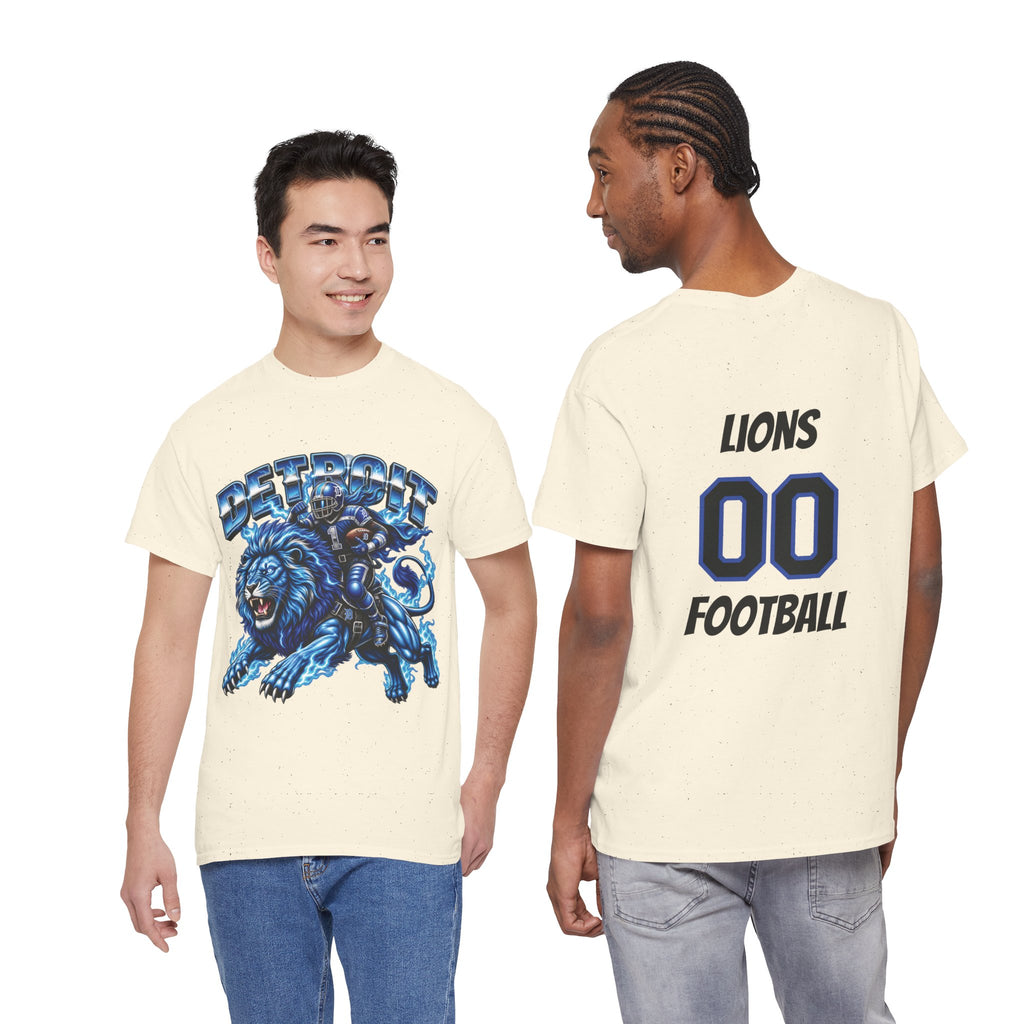 Detroit Lion Rider T-Shirt | Football Team Graphic Tee, Blue Mascot