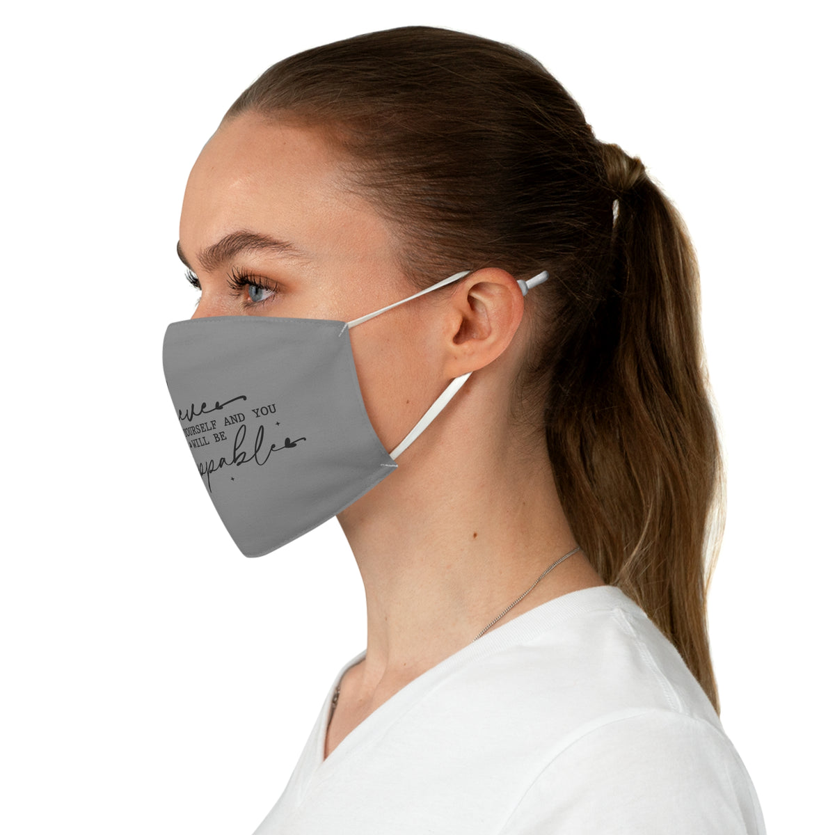 Believe in Yourself Script Fabric Face Mask | Motivational Quote, Grey