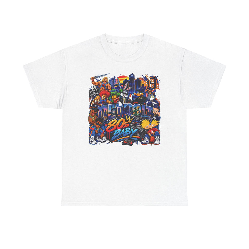 Retro 80s Baby Graphic Tee | Neon Cityscape, Vintage Arcade Characters