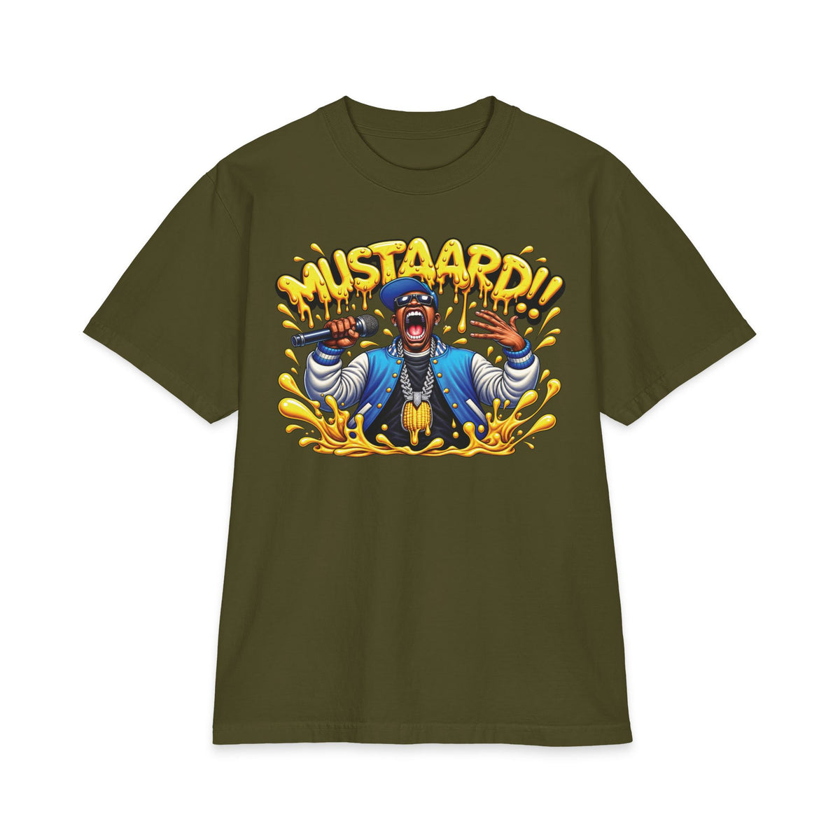 Mustaard!! mascot graphic T-Shirt | cartoon chef, mustard splash