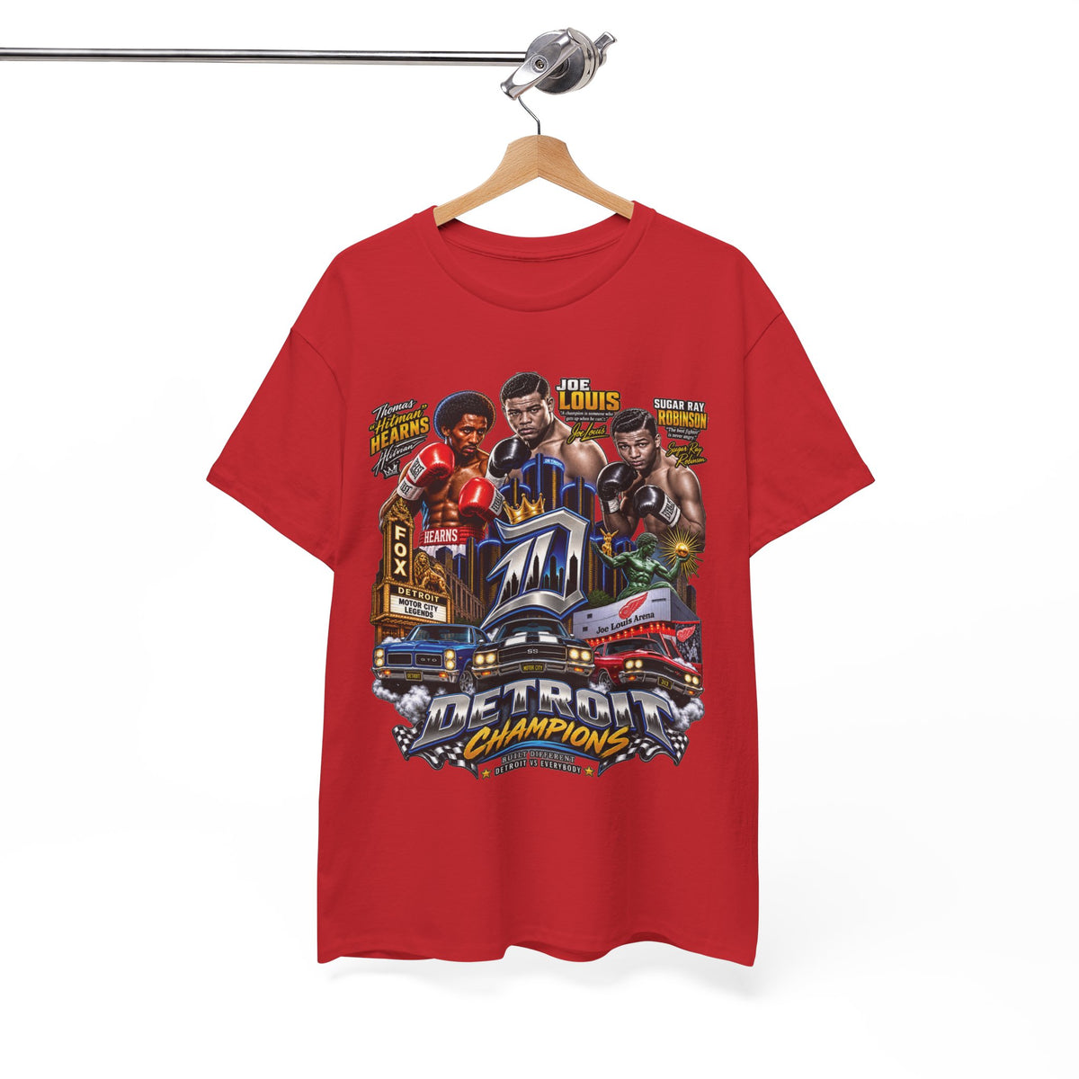 Detroit Champions T-Shirt | Motor City Boxing Legends, Classic Cars, City Skyline