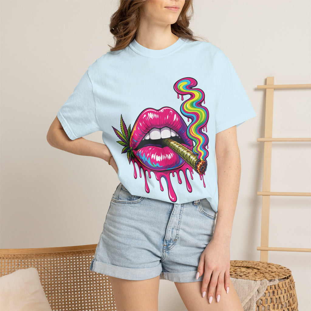 Dripping Rainbow Lips Smoking Joint T-shirt | Cannabis Art