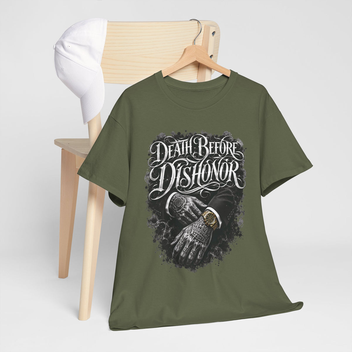 Death Before Dishonor Skull Gloves T-Shirt | Biker Tattoo Style