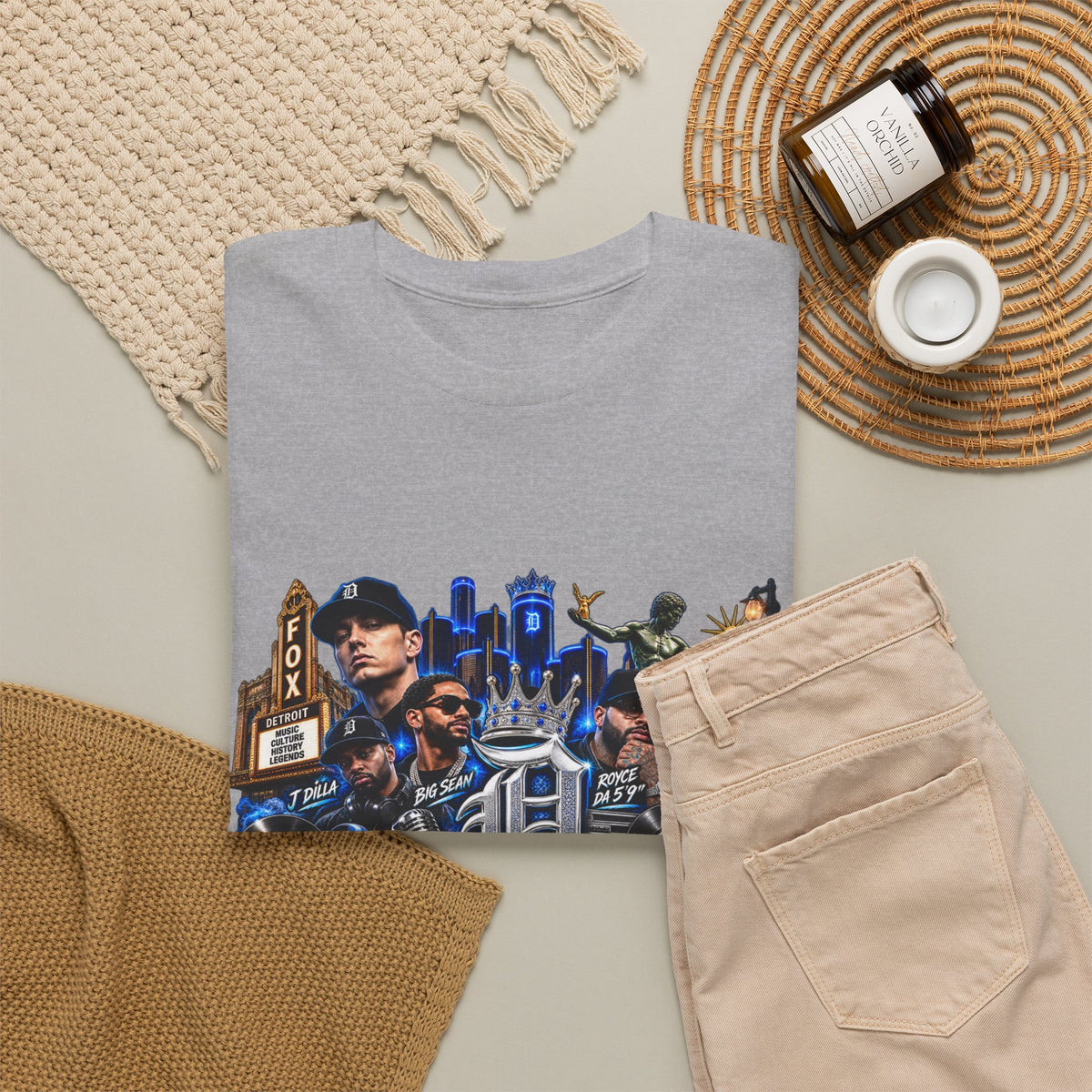 Detroit Legends collage T-Shirt | Motor City skyline, classic cars, musicians