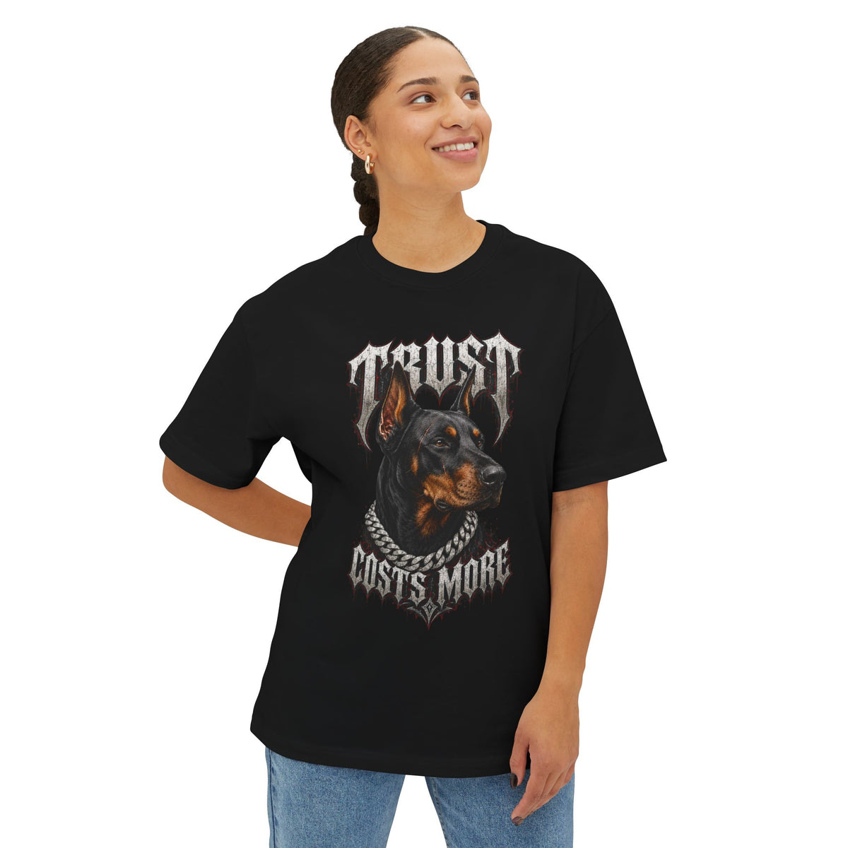Trust Costs More Doberman Tee | Doberman Portrait, Gothic Text